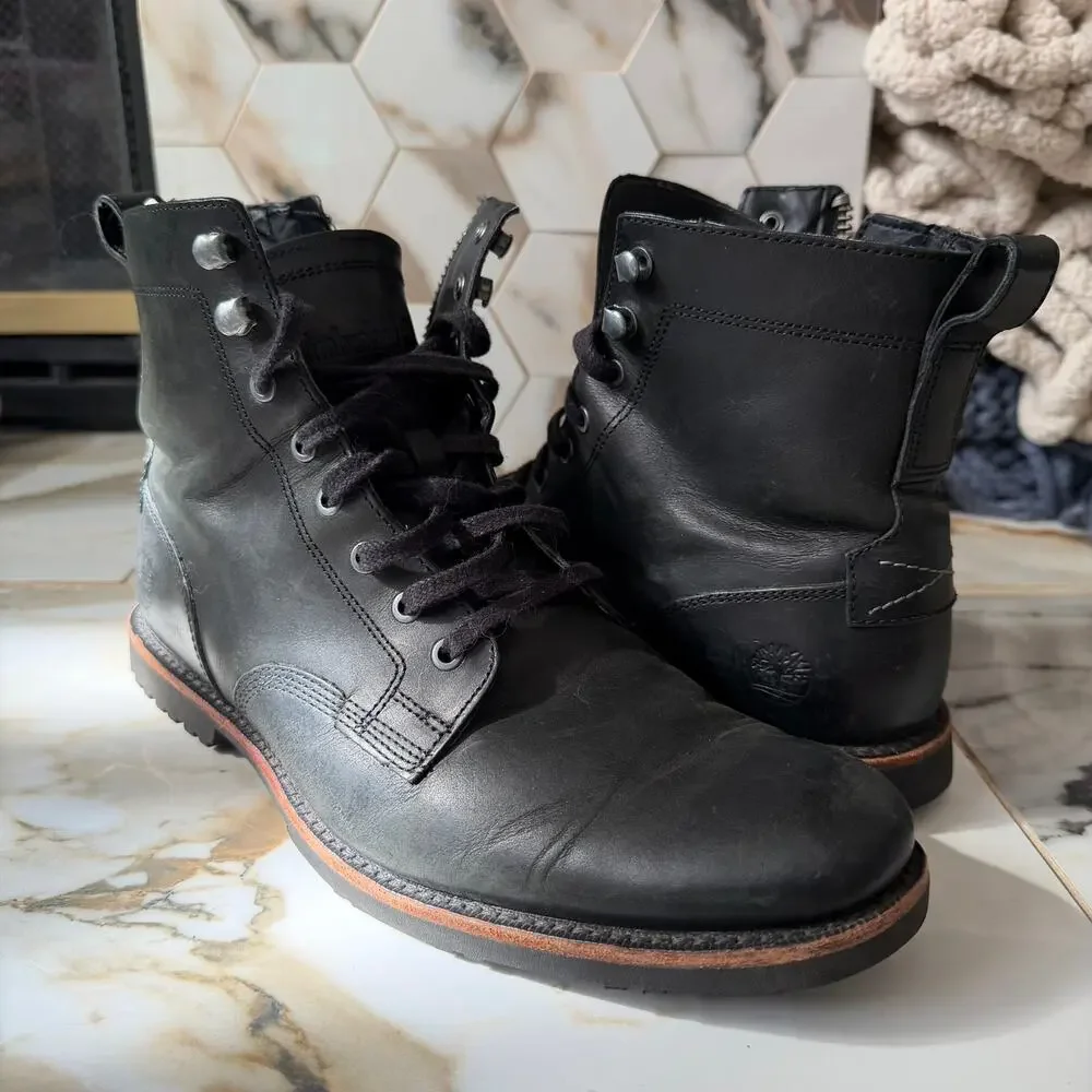 Timberland Men's Kendrick Black‎ Leather Chukka Boots Size 8 Side Zip Waterproof
